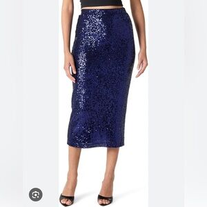 NWT Women's XXL The Drop Bianca Long Midi Maxi Blue Sequin Skirt Pull On Navy